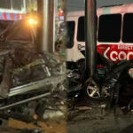 Fuerte colisión en Monterrey: Conductora ignora luz roja y es embestida por camión urbano