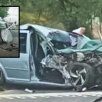 Aparatoso accidente en la Carretera Nacional deja un auto destrozado