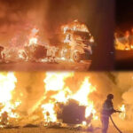 Madrugada trágica rumbo a Laredo: Choque e incendio de tres camiones de carga deja un fallecido