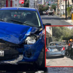 Conductor ignora luz roja y provoca aparatoso choque múltiple en el centro de Monterrey