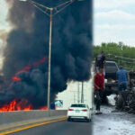 ¡Caos vial! Se incendia camión de carga en la avenida Miguel Alemán en Apodaca