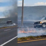 Humo de incendio provoca choque en Montemorelos; tráiler saca a camioneta de la carretera y huye