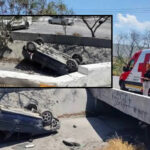 Conductor pierde el control y cae a canalón en Santa Catarina