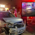 Oficial y conductora resultan heridos tras choque vial en el Centro de Monterrey