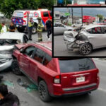 Aparatosa carambola en Monterrey; conductora confunde pedal y deja cuatro heridos graves